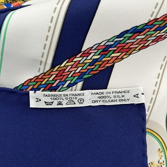 Hermes Scarf Carré 90 Navy×white×multi Pelile Main - Picture 4 of 5